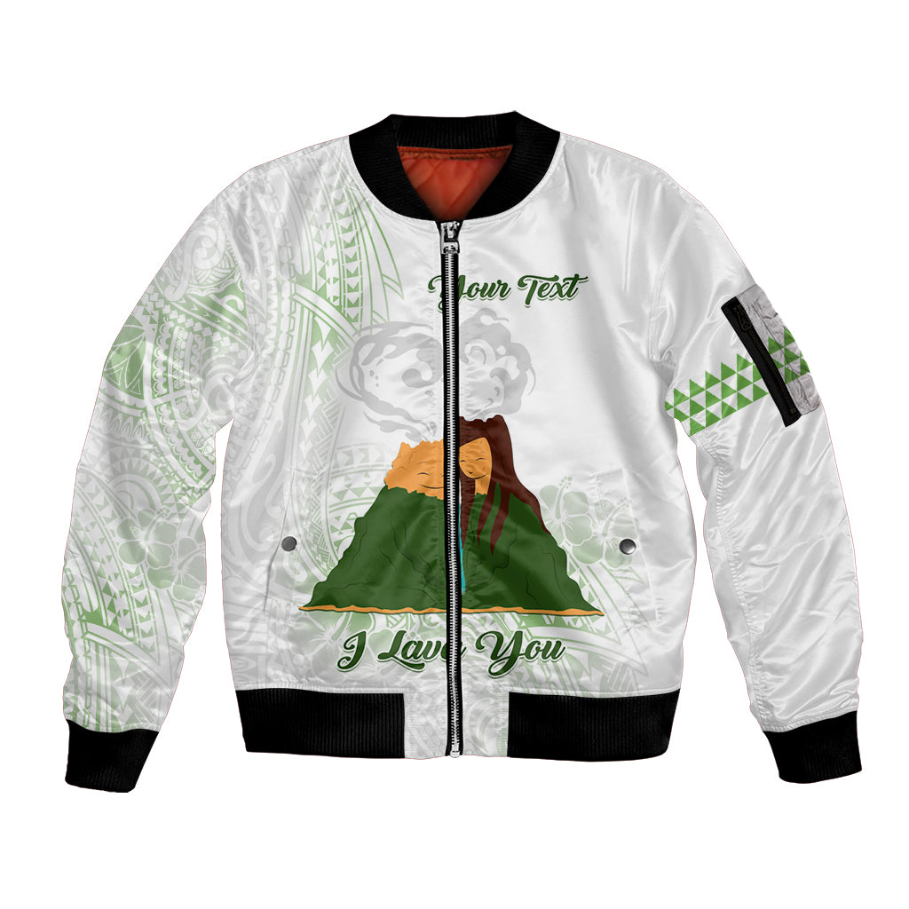 Personalised I LAVA YOU Volcano Valentine Sleeve Zip Bomber Jacket Polynesian Tribal Pattern LT05 Unisex White - Polynesian Pride