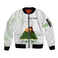 Personalised I LAVA YOU Volcano Valentine Sleeve Zip Bomber Jacket Polynesian Tribal Pattern LT05 Unisex White - Polynesian Pride