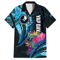 Personalised FSM Yap State Day Family Matching Long Sleeve Bodycon Dress and Hawaiian Shirt Tropical Flowers Tribal Pattern LT05 Dad's Shirt - Short Sleeve Blue - Polynesian Pride
