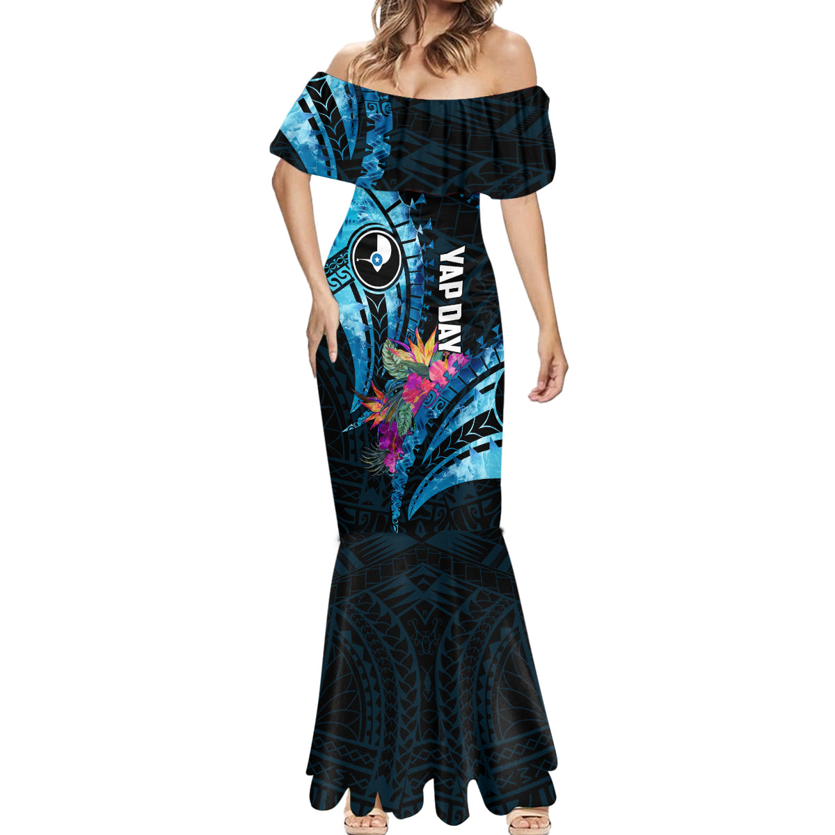 Personalised FSM Yap State Day Mermaid Dress Tropical Flowers Tribal Pattern LT05 - Polynesian Pride