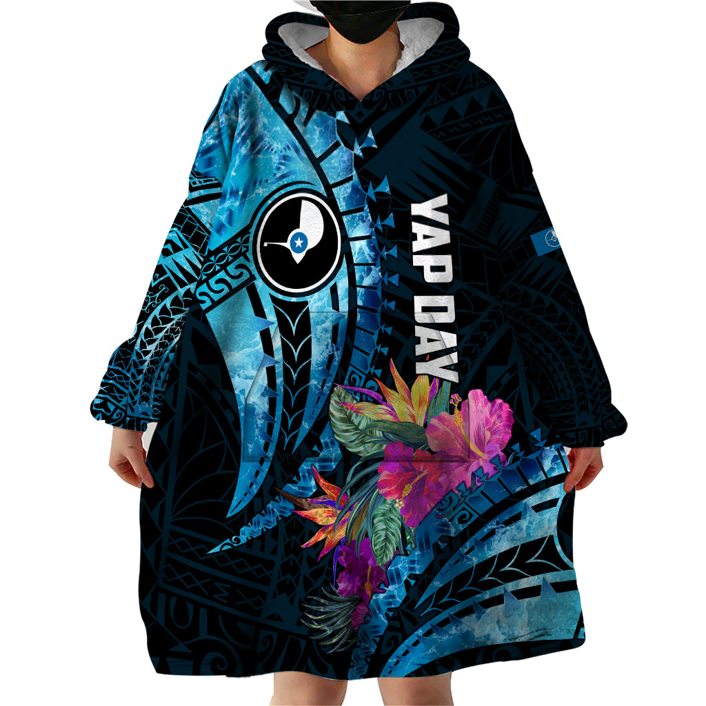 Personalised FSM Yap State Day Wearable Blanket Hoodie Tropical Flowers Tribal Pattern LT05 - Polynesian Pride