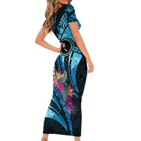 Personalised FSM Chuuk State Family Matching Short Sleeve Bodycon Dress and Hawaiian Shirt Tropical Flowers Tribal Pattern LT05 - Polynesian Pride