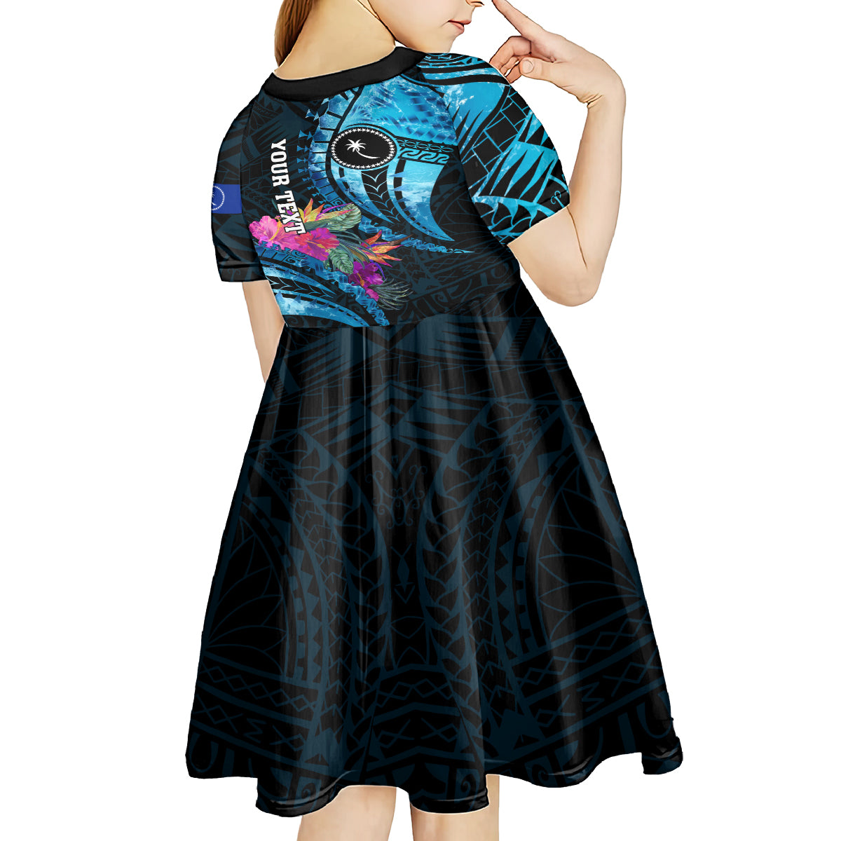 Personalised FSM Chuuk State Kid Short Sleeve Dress Tropical Flowers Tribal Pattern LT05 - Polynesian Pride
