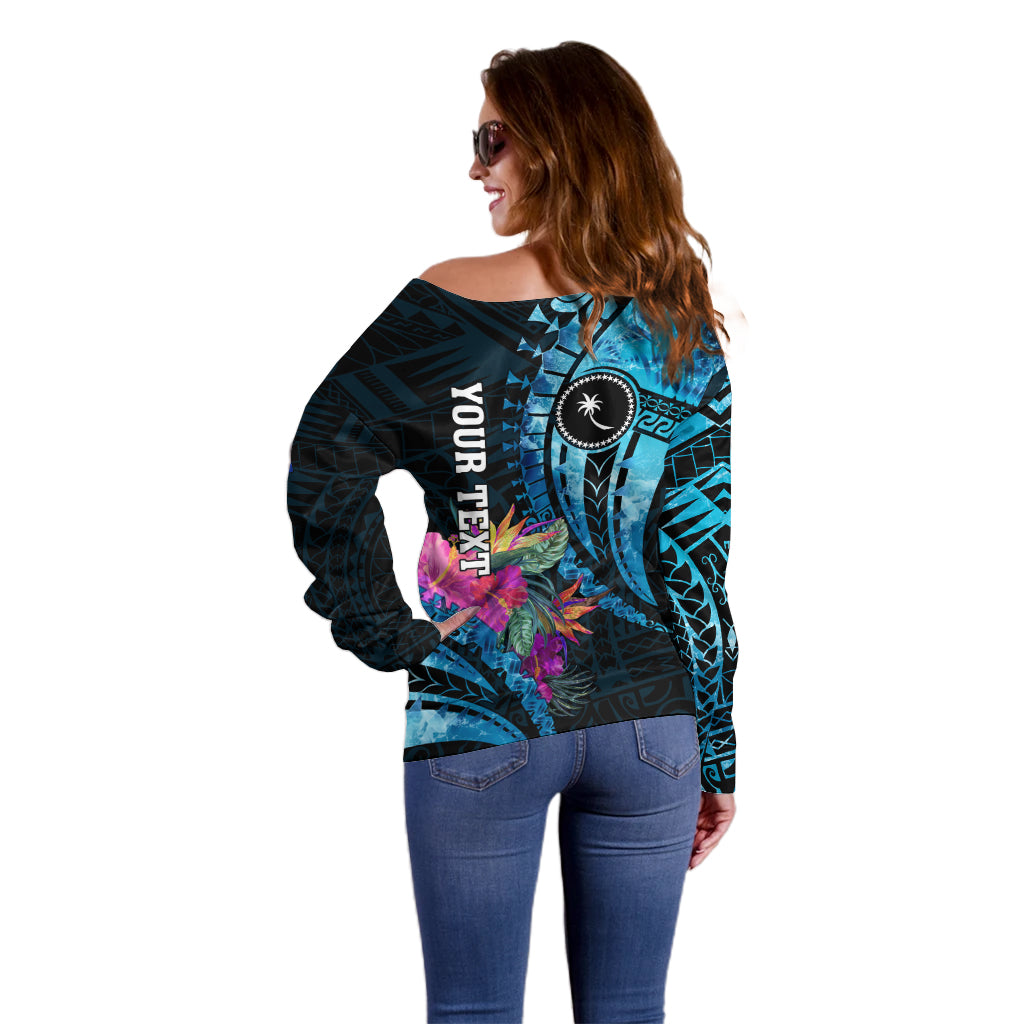 Personalised FSM Chuuk State Off Shoulder Sweater Tropical Flowers Tribal Pattern LT05 - Polynesian Pride
