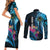 Personalised FSM Pohnpei State Couples Matching Short Sleeve Bodycon Dress and Long Sleeve Button Shirt Tropical Flowers Tribal Pattern LT05 - Polynesian Pride