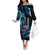 Personalised FSM Pohnpei State Family Matching Off Shoulder Long Sleeve Dress and Hawaiian Shirt Tropical Flowers Tribal Pattern LT05 Mom's Dress Blue - Polynesian Pride