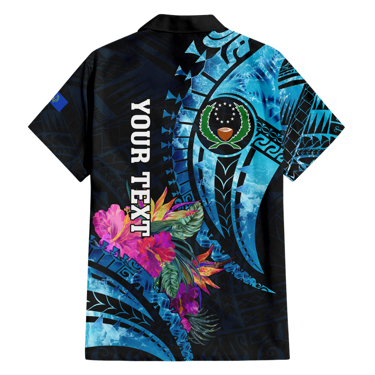 Personalised FSM Pohnpei State Family Matching Short Sleeve Bodycon Dress and Hawaiian Shirt Tropical Flowers Tribal Pattern LT05 - Polynesian Pride