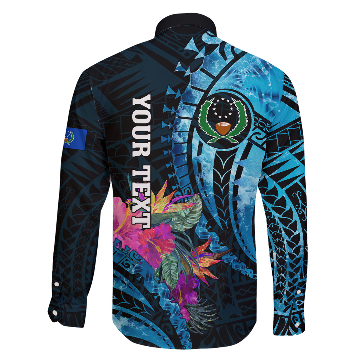 Personalised FSM Pohnpei State Family Matching Short Sleeve Bodycon Dress and Hawaiian Shirt Tropical Flowers Tribal Pattern LT05 - Polynesian Pride