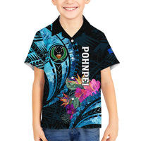 Personalised FSM Pohnpei State Kid Hawaiian Shirt Tropical Flowers Tribal Pattern LT05 Kid Blue - Polynesian Pride