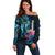 Personalised FSM Pohnpei State Off Shoulder Sweater Tropical Flowers Tribal Pattern LT05 Women Blue - Polynesian Pride