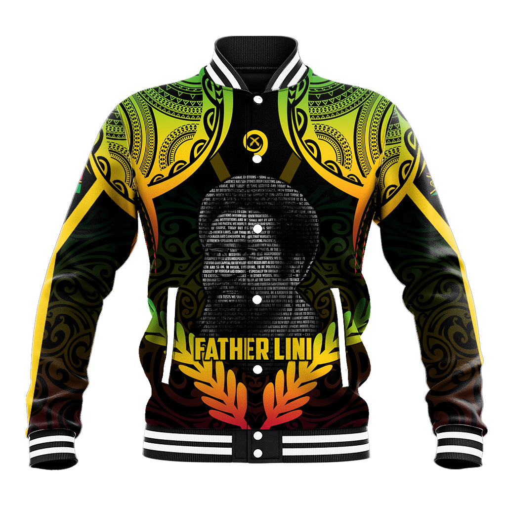 Personalised Vanuatu Father Lini Day Baseball Jacket Polynesian Tribal Pattern LT05 Unisex Black - Polynesian Pride