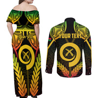 Personalised Vanuatu Father Lini Day Couples Matching Off Shoulder Maxi Dress and Long Sleeve Button Shirt Polynesian Tribal Pattern LT05 - Polynesian Pride