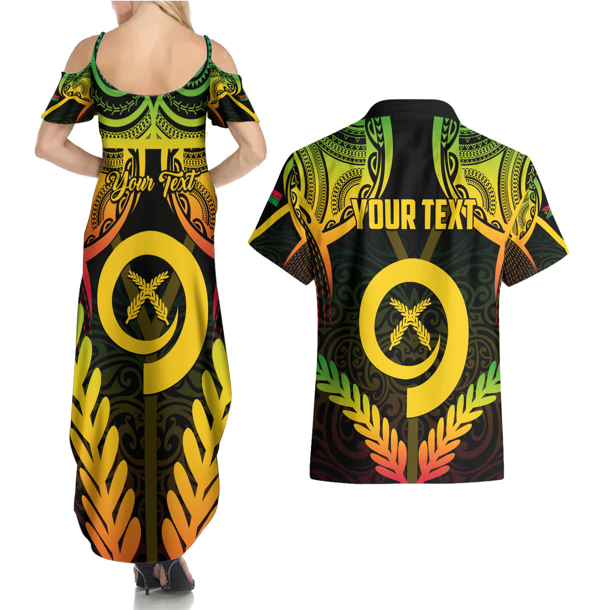 Personalised Vanuatu Father Lini Day Couples Matching Summer Maxi Dress and Hawaiian Shirt Polynesian Tribal Pattern LT05 - Polynesian Pride