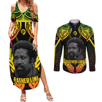Personalised Vanuatu Father Lini Day Couples Matching Summer Maxi Dress and Long Sleeve Button Shirt Polynesian Tribal Pattern LT05 Black - Polynesian Pride