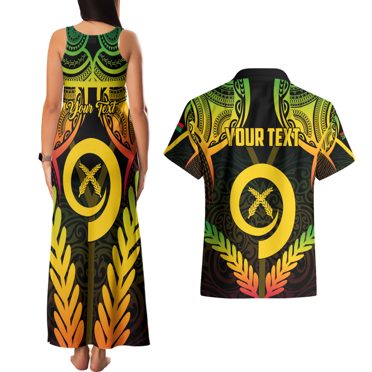 Personalised Vanuatu Father Lini Day Couples Matching Tank Maxi Dress and Hawaiian Shirt Polynesian Tribal Pattern LT05 - Polynesian Pride