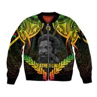Personalised Vanuatu Father Lini Day Sleeve Zip Bomber Jacket Polynesian Tribal Pattern LT05 Unisex Black - Polynesian Pride