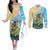 Personalised Hawaii Honolulu Festival Couples Matching Off The Shoulder Long Sleeve Dress and Long Sleeve Button Shirt Hula Girls Tropical Vibe LT05 Blue - Polynesian Pride