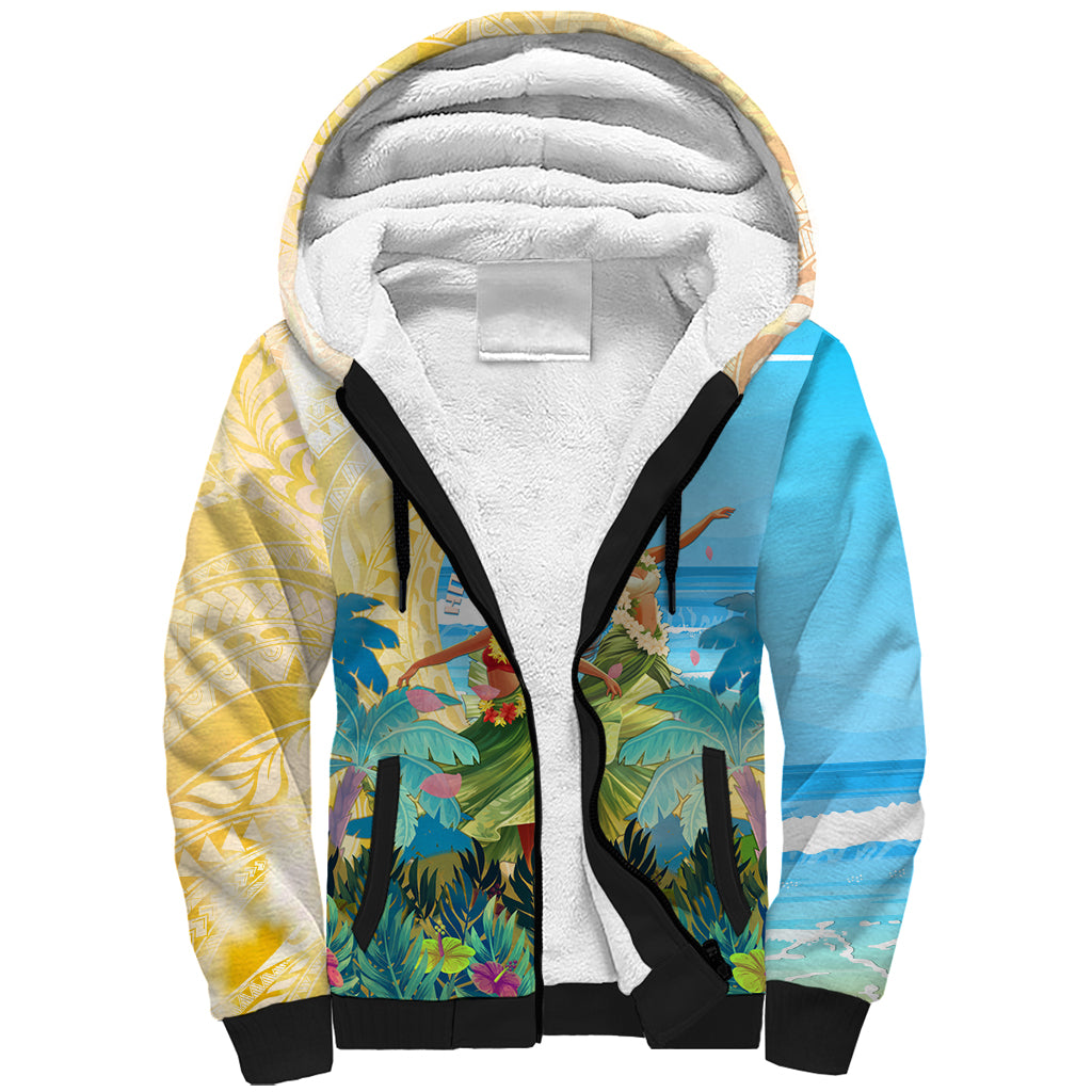 Personalised Hawaii Honolulu Festival Sherpa Hoodie Hula Girls Tropical Vibe LT05 Unisex Blue - Polynesian Pride
