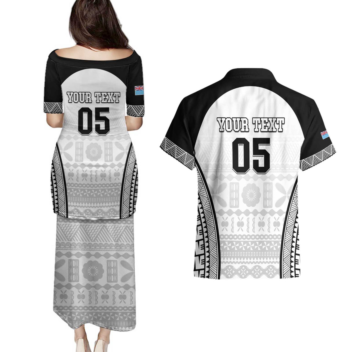 Custom Fiji Tapa Football Couples Matching Puletasi and Hawaiian Shirt Sporty Style