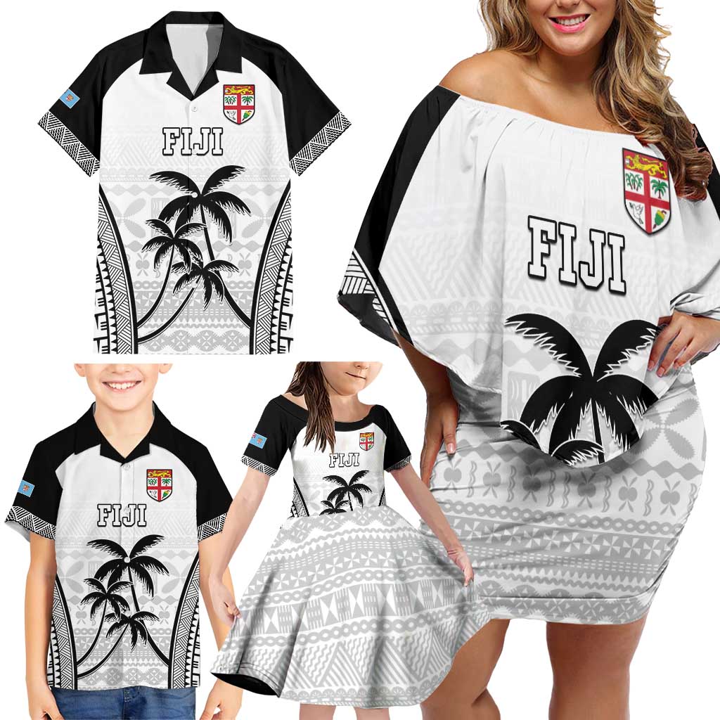 Custom Fiji Tapa Football Family Matching Off Shoulder Short Dress and Hawaiian Shirt Sporty Style