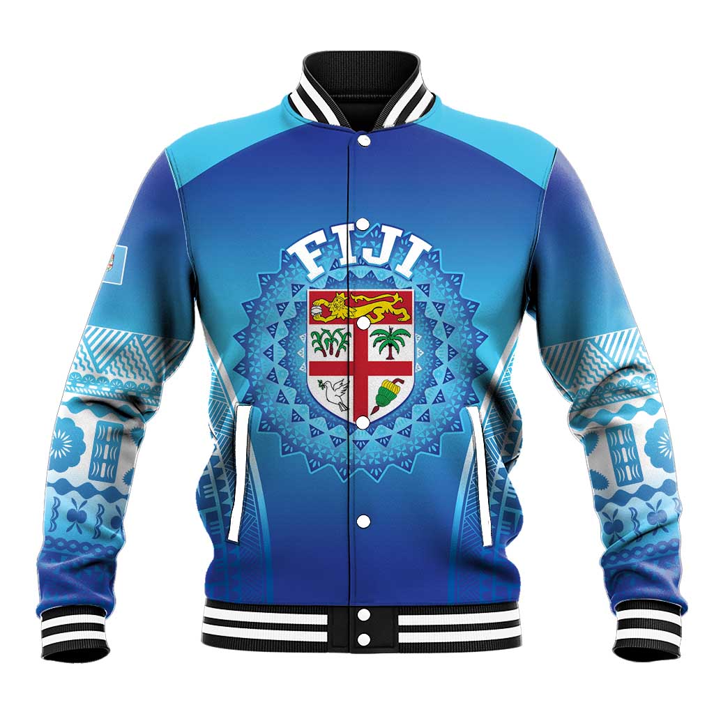 Custom Fiji Football Baseball Jacket Fijian Tapa Pattern
