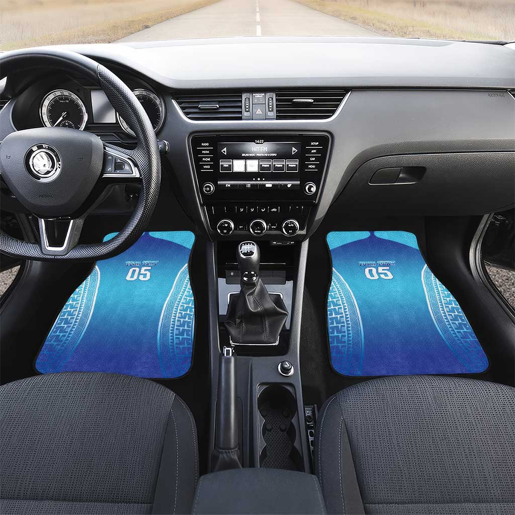 Fiji Football Car Mats Fijian Tapa Pattern LT05 Set 2pcs - Front Blue - Polynesian Pride