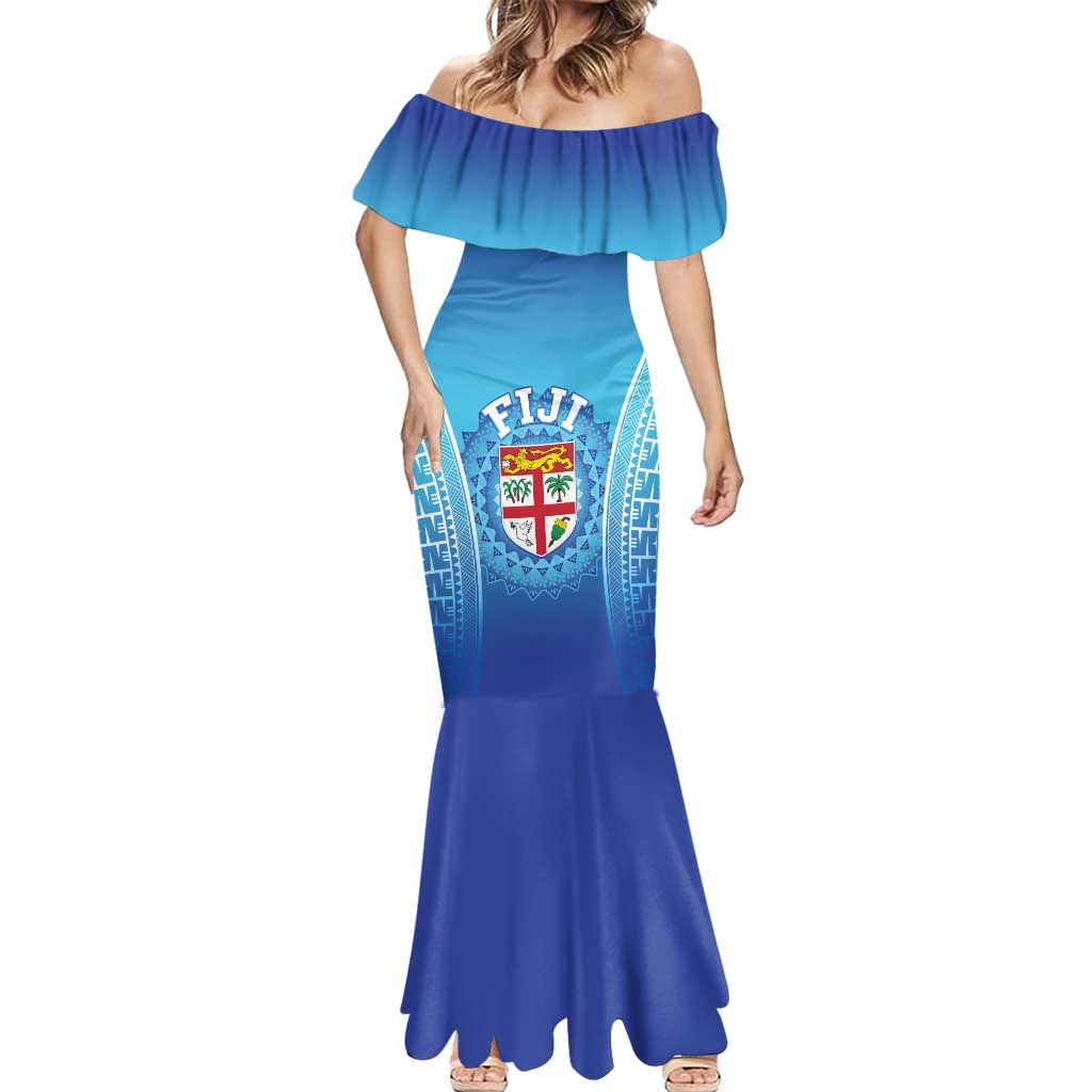 Custom Fiji Football Mermaid Dress Fijian Tapa Pattern