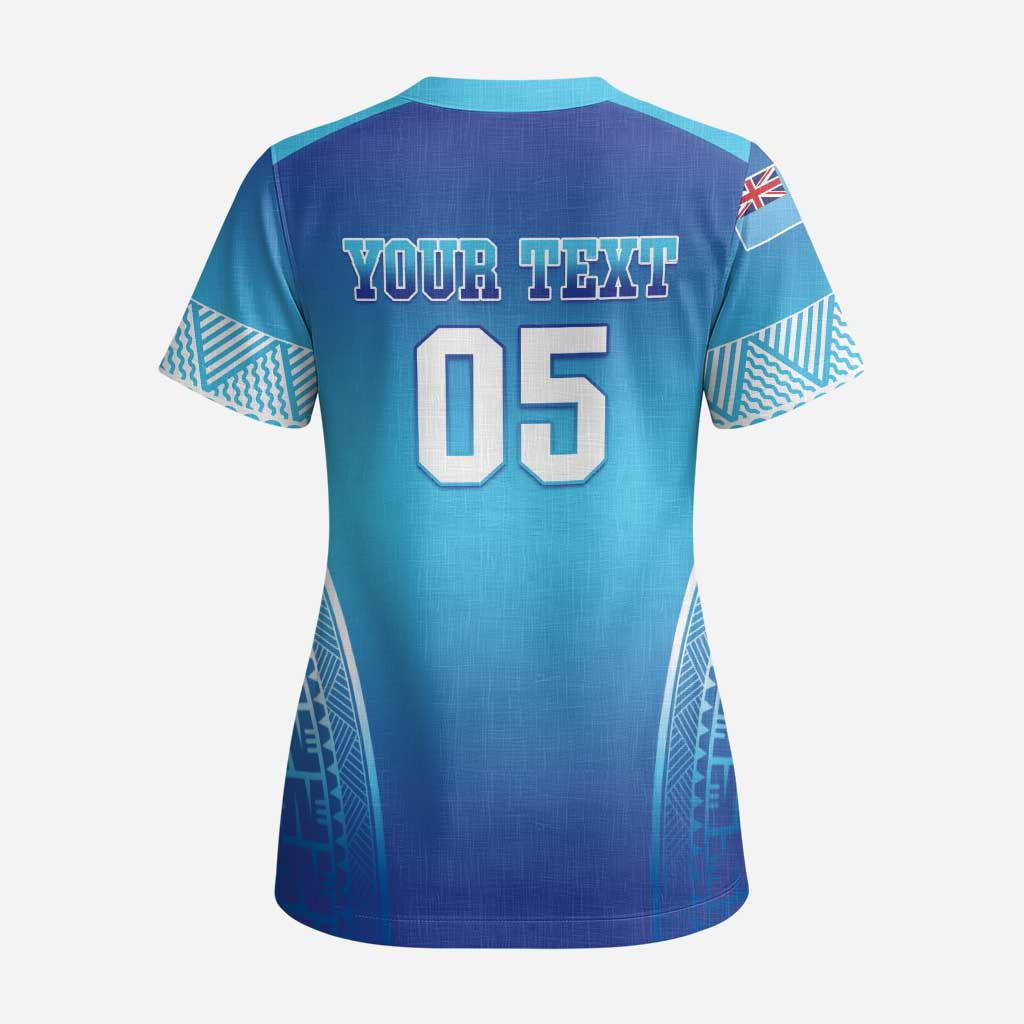 Custom Fiji Football Scrub Top Fijian Tapa Pattern - Polynesian Pride