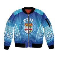 Custom Fiji Football Sleeve Zip Bomber Jacket Fijian Tapa Pattern