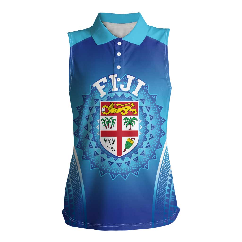 Custom Fiji Football Women Sleeveless Polo Shirt Fijian Tapa Pattern