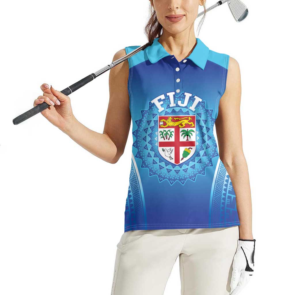 Custom Fiji Football Women Sleeveless Polo Shirt Fijian Tapa Pattern