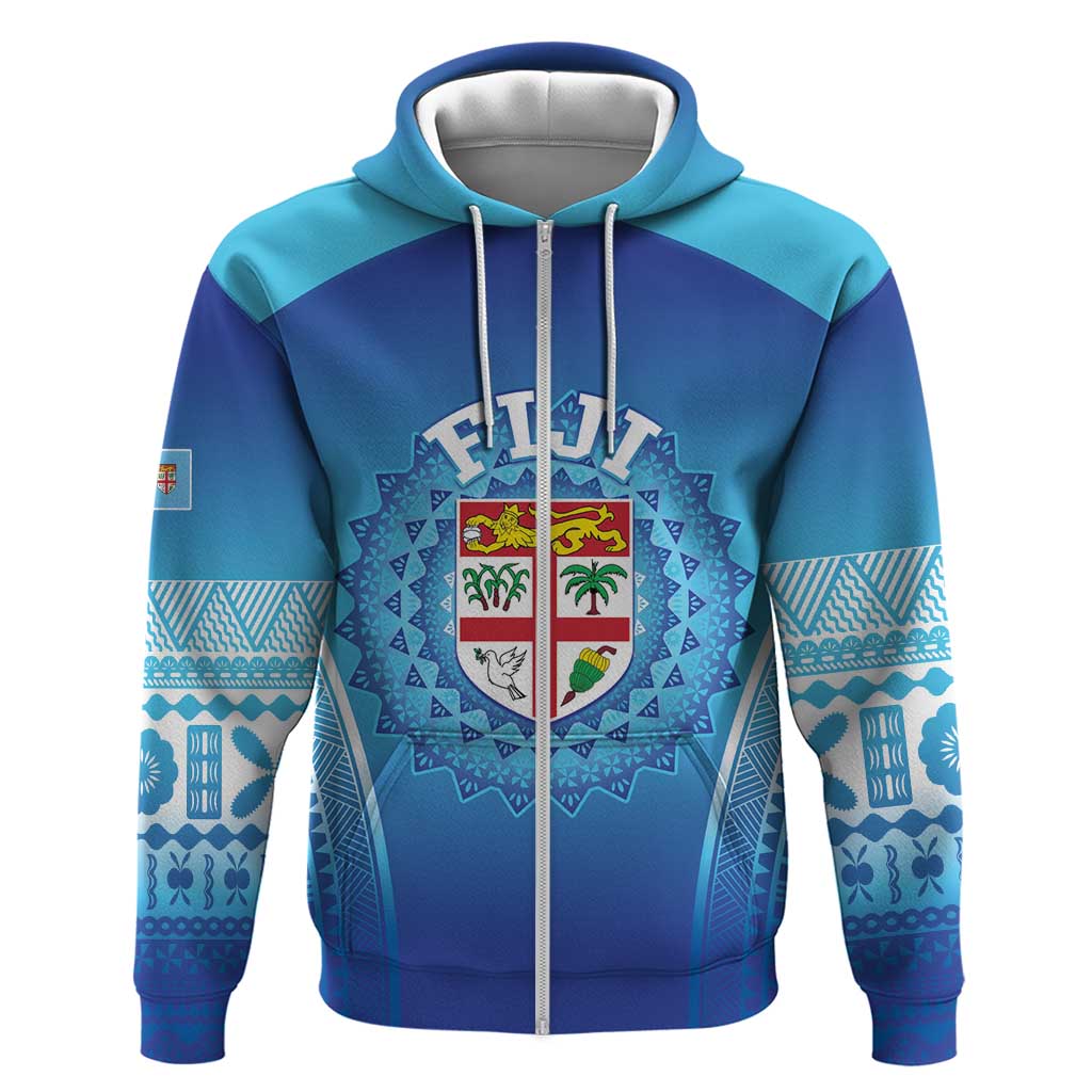 Custom Fiji Football Zip Hoodie Fijian Tapa Pattern