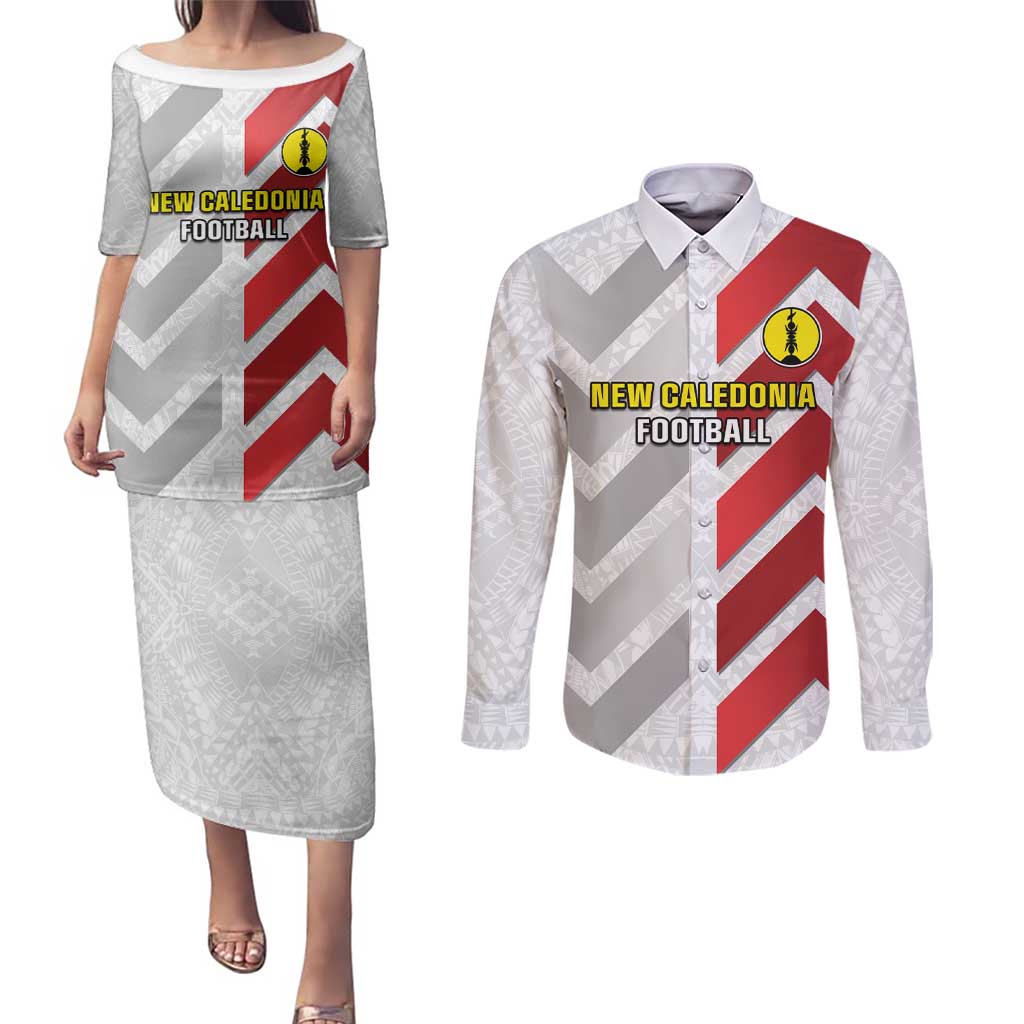 Custom New Caledonia Football Couples Matching Puletasi and Long Sleeve Button Shirt Unique Style LT05 Red - Polynesian Pride