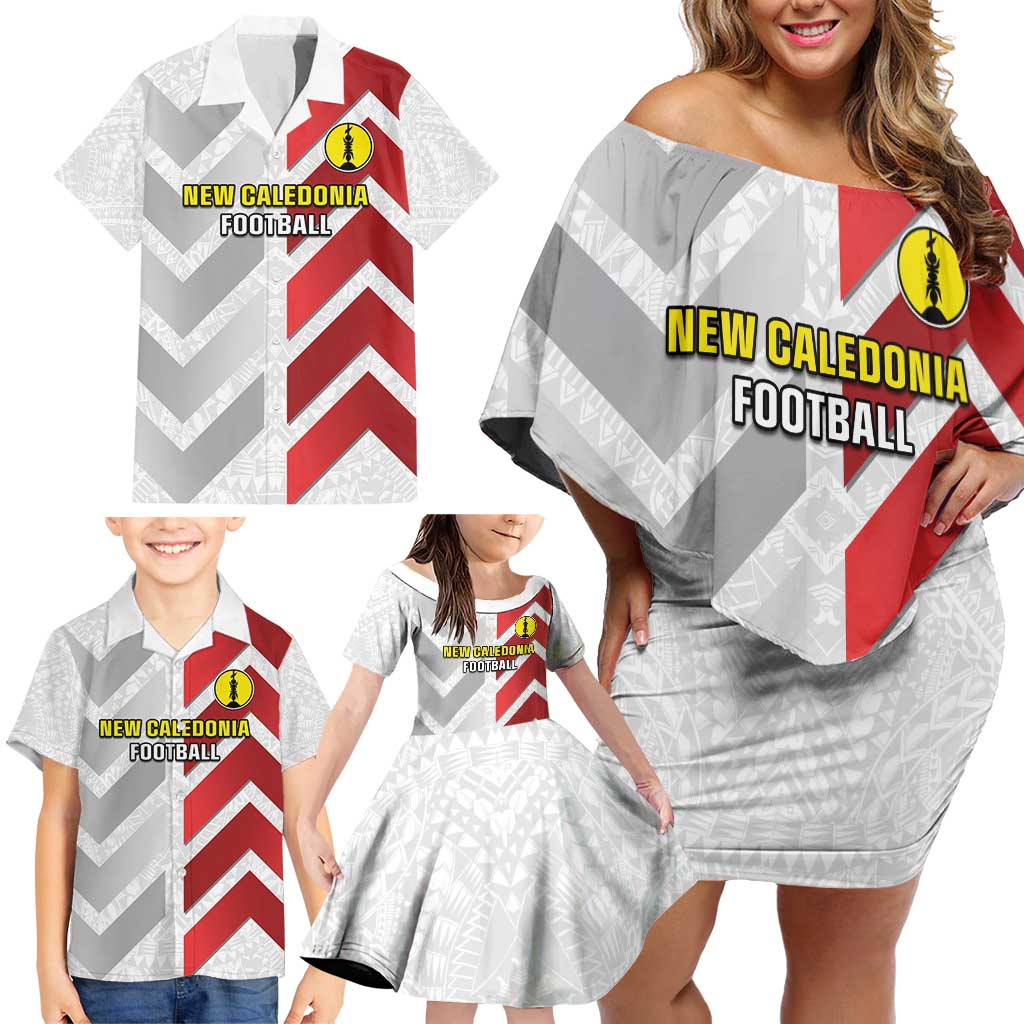 Custom New Caledonia Football Family Matching Off Shoulder Short Dress and Hawaiian Shirt Unique Style