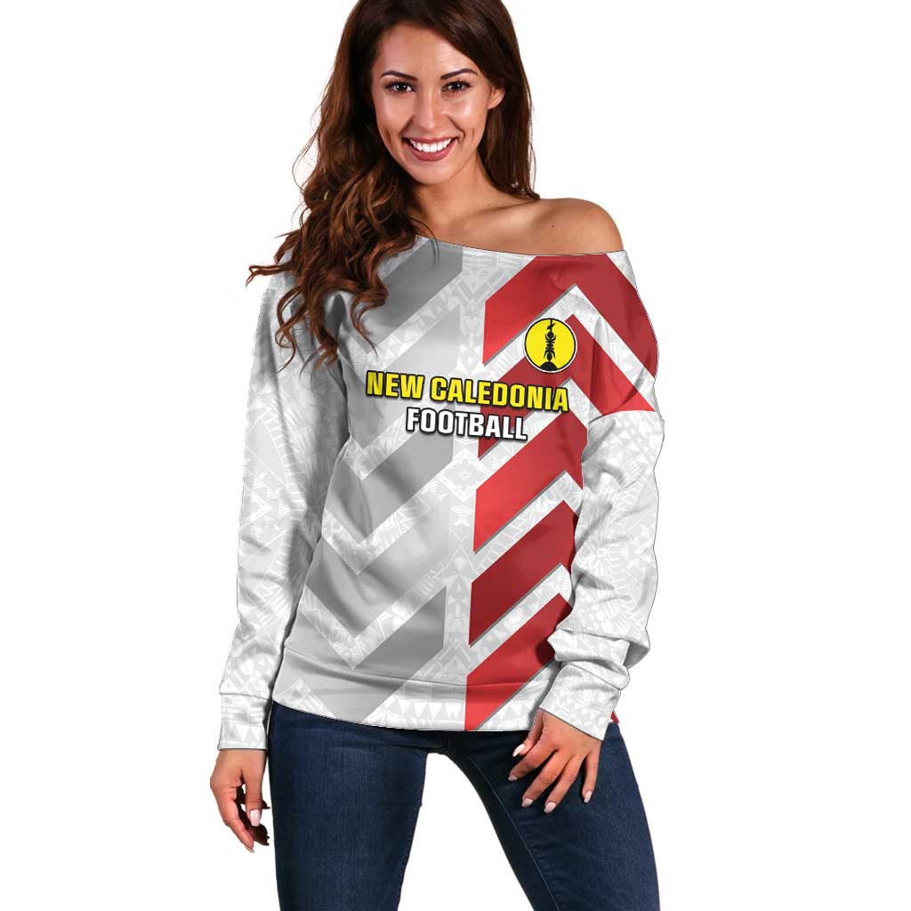 Custom New Caledonia Football Off Shoulder Sweater Unique Style LT05 Women Red - Polynesian Pride