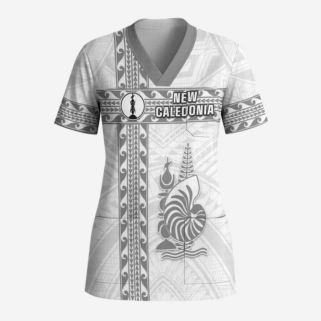 Custom New Caledonia Football Scrub Top Go The Kagus LT05 Adult White - Polynesian Pride