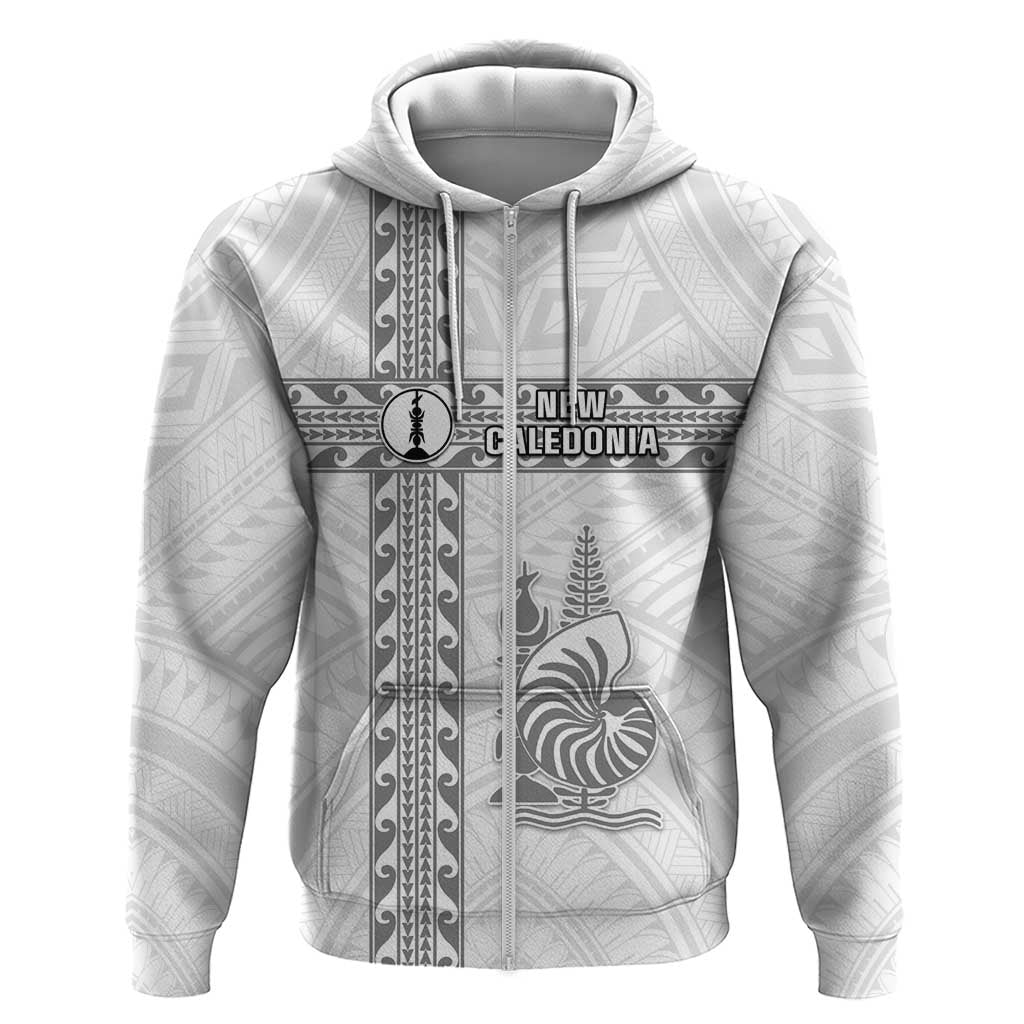 Custom New Caledonia Football Zip Hoodie Go The Kagus LT05 Zip Hoodie White - Polynesian Pride