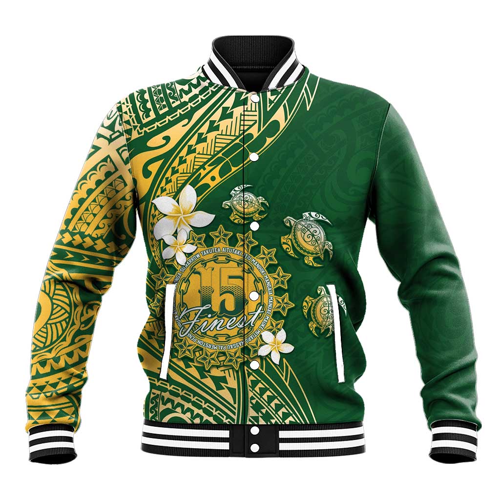 Cook Islands 15 Finest Baseball Jacket Plumeria Polynesian Turtle