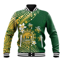Cook Islands 15 Finest Baseball Jacket Plumeria Polynesian Turtle