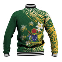 Cook Islands 15 Finest Baseball Jacket Plumeria Polynesian Turtle