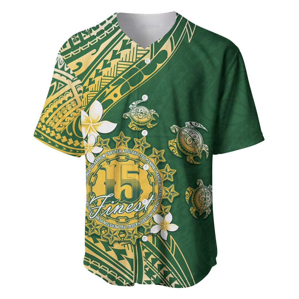 Cook Islands 15 Finest Baseball Jersey Plumeria Polynesian Turtle
