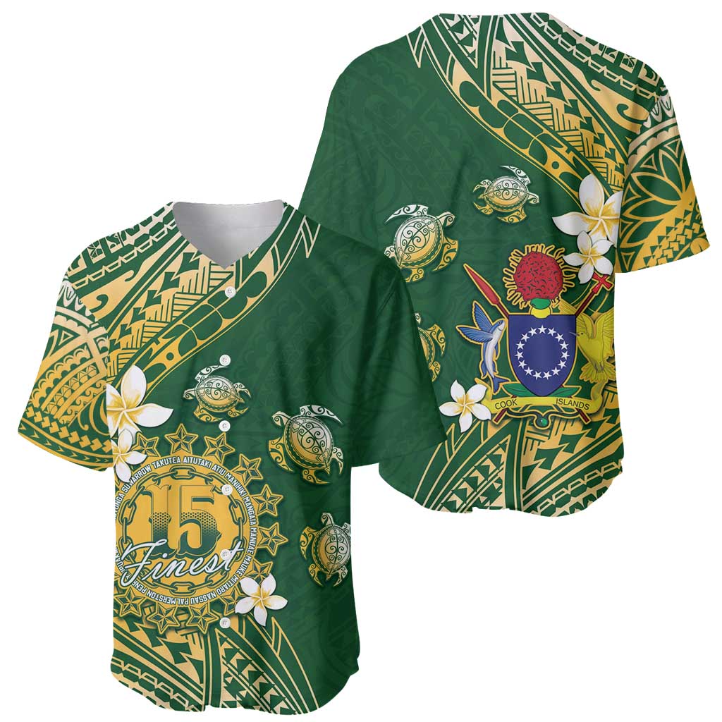 Cook Islands 15 Finest Baseball Jersey Plumeria Polynesian Turtle