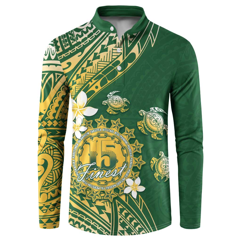 Cook Islands 15 Finest Button Sweatshirt Plumeria Polynesian Turtle