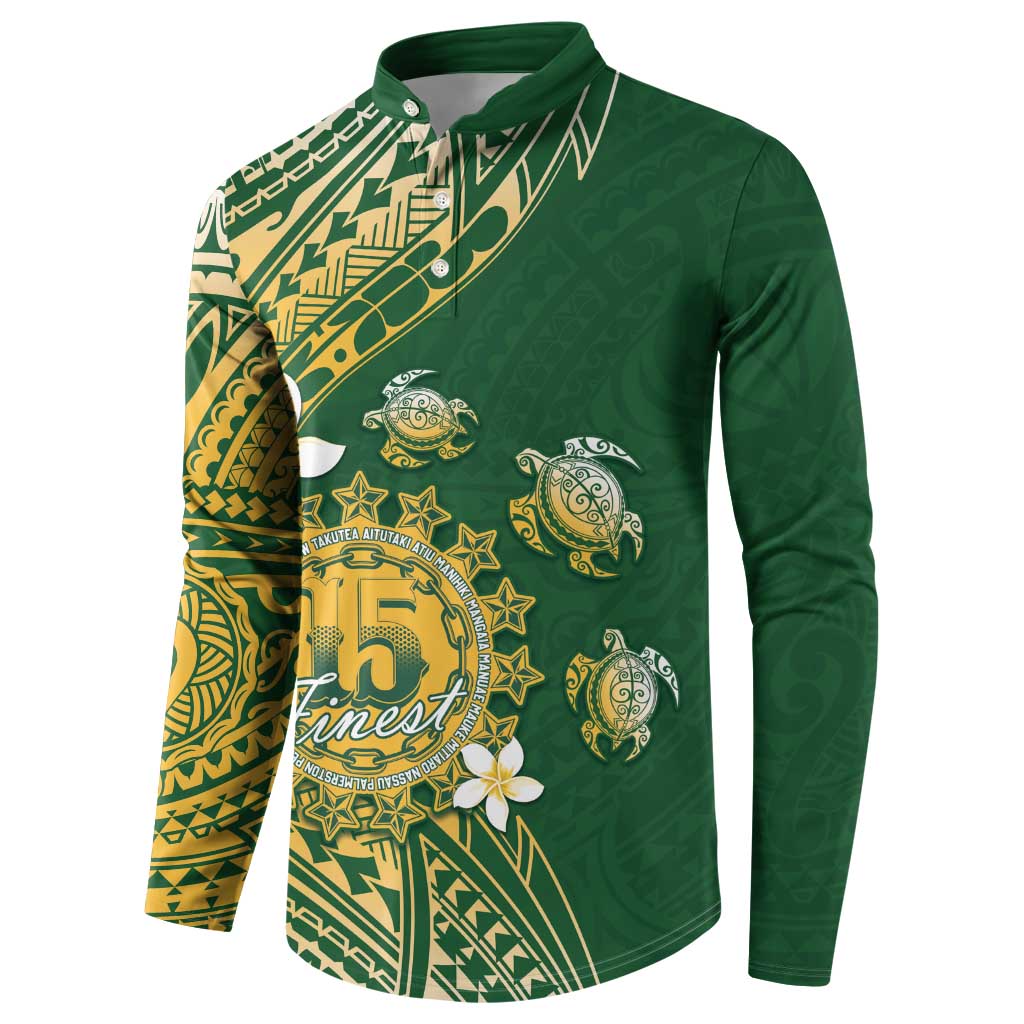 Cook Islands 15 Finest Button Sweatshirt Plumeria Polynesian Turtle