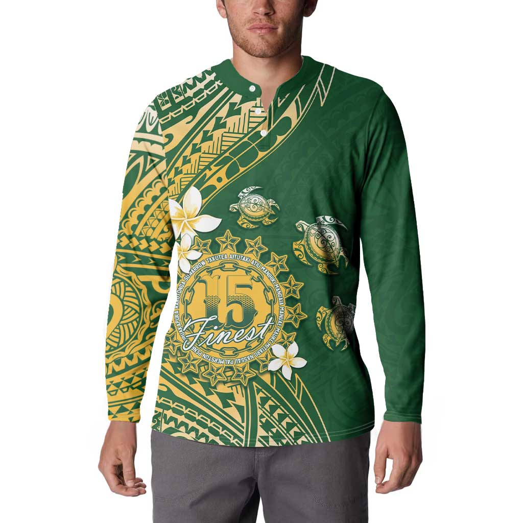 Cook Islands 15 Finest Button Sweatshirt Plumeria Polynesian Turtle