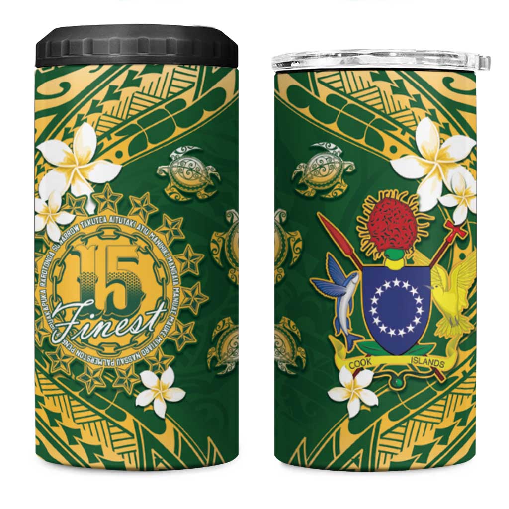 Cook Islands 15 Finest 4 in 1 Can Cooler Tumbler Plumeria Polynesian Turtle