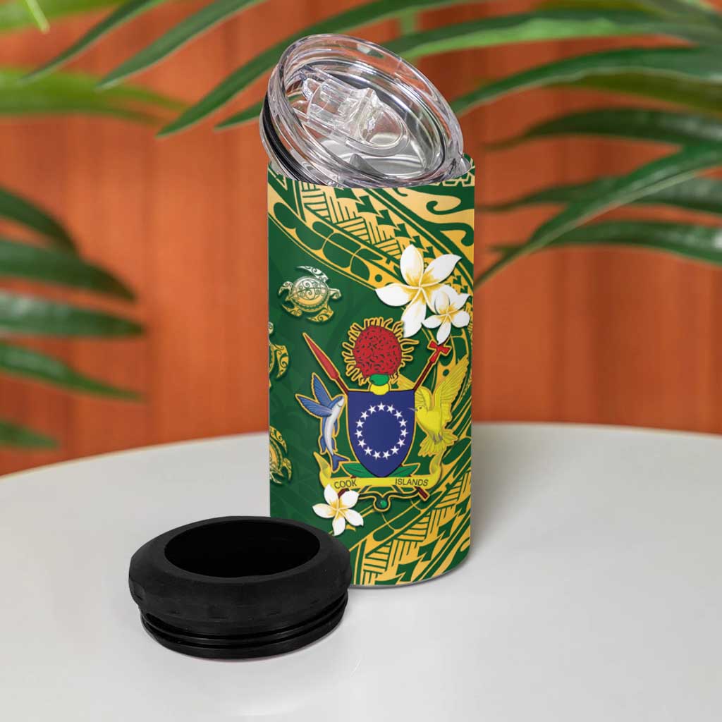 Cook Islands 15 Finest 4 in 1 Can Cooler Tumbler Plumeria Polynesian Turtle