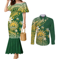 Cook Islands 15 Finest Couples Matching Mermaid Dress and Long Sleeve Button Shirt Plumeria Polynesian Turtle