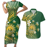 Cook Islands 15 Finest Couples Matching Short Sleeve Bodycon Dress and Hawaiian Shirt Plumeria Polynesian Turtle