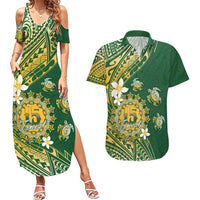 Cook Islands 15 Finest Couples Matching Summer Maxi Dress and Hawaiian Shirt Plumeria Polynesian Turtle